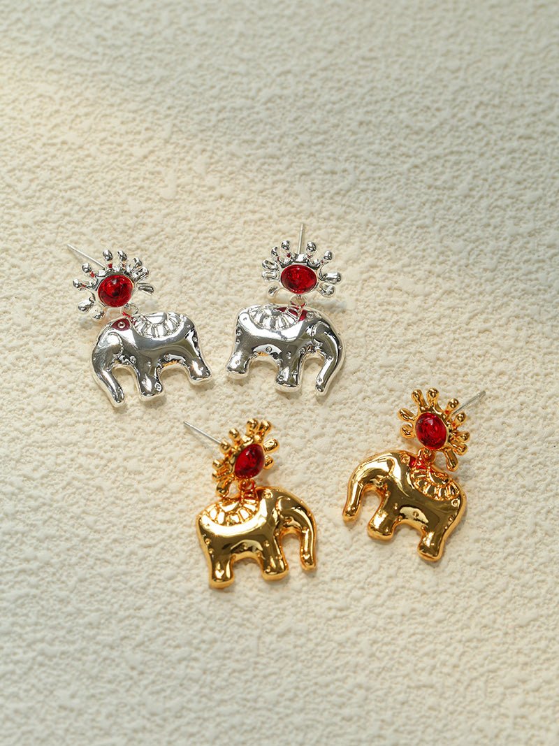 “Born to Shine” Garnet Elephant Earrings - Gold - floysun