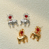 “Born to Shine” Garnet Elephant Earrings - Gold - floysun