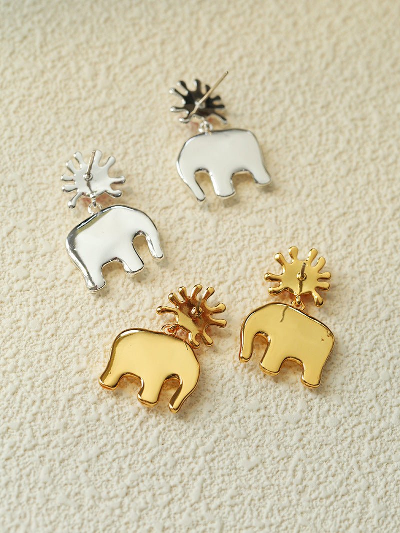 “Born to Shine” Garnet Elephant Earrings - Gold - floysun