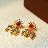 “Born to Shine” Garnet Elephant Earrings - Gold - floysun