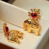 “Born to Shine” Garnet Elephant Earrings - Gold - floysun
