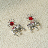 “Born to Shine” Garnet Elephant Earrings - Silver - floysun