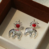 “Born to Shine” Garnet Elephant Earrings - Silver - floysun