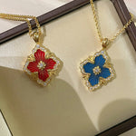 Boucheron - Inspired Four - Leaf Clover Necklaces – Red Carnelian / Black Onyx / Green Onyx / Blue Chalcedony - floysun