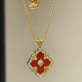 Boucheron - Inspired Four - Leaf Clover Necklaces – Red Carnelian / Black Onyx / Green Onyx / Blue Chalcedony - floysun