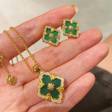 Boucheron - Inspired Four - Leaf Clover Stud Earrings – Green Onyx - floysun