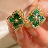 Boucheron - Inspired Four - Leaf Clover Stud Earrings – Green Onyx - floysun