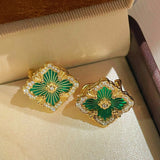 Boucheron - Inspired Four - Leaf Clover Stud Earrings – Green Onyx - floysun
