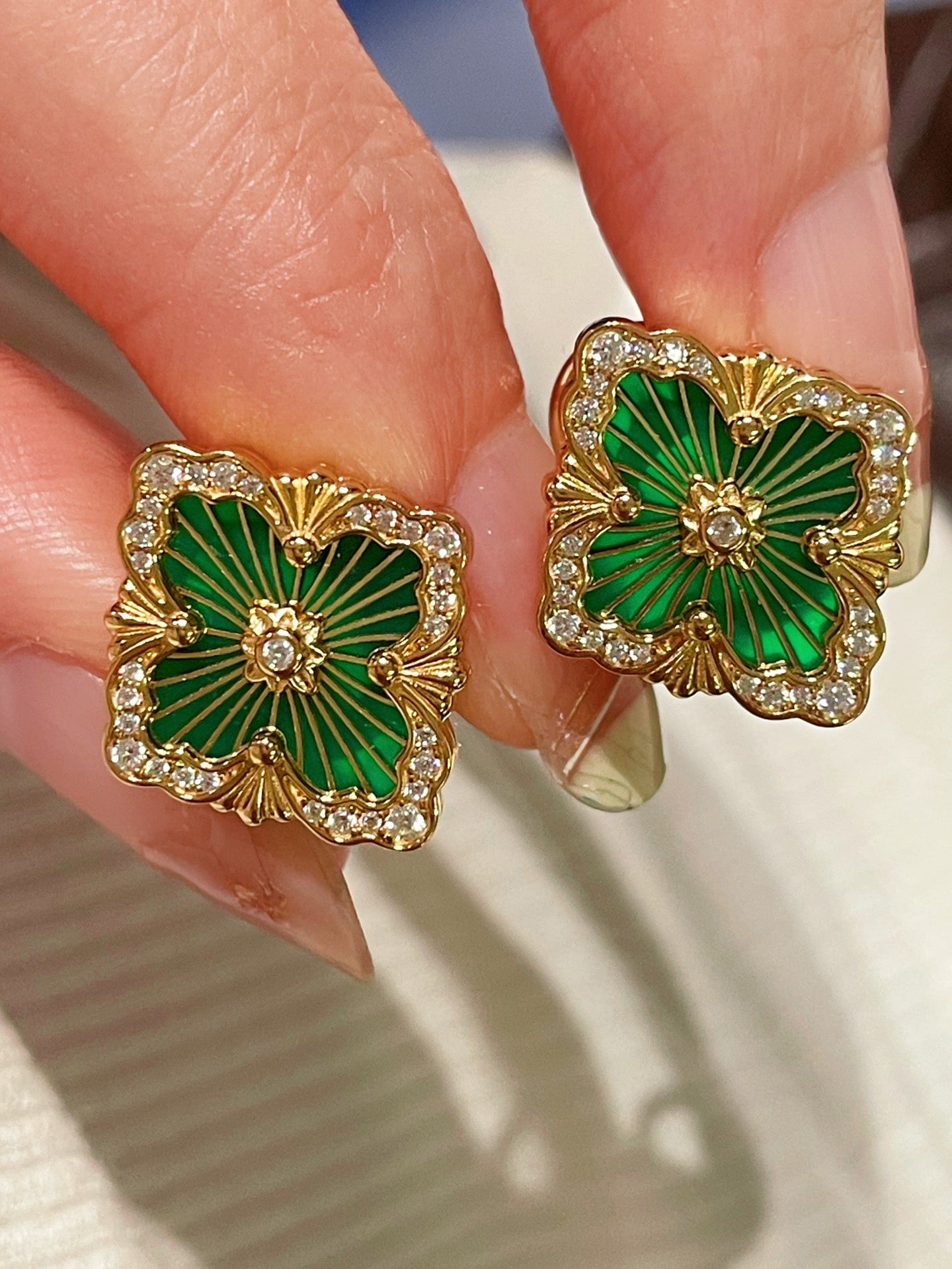Boucheron - Inspired Four - Leaf Clover Stud Earrings – Green Onyx - floysun