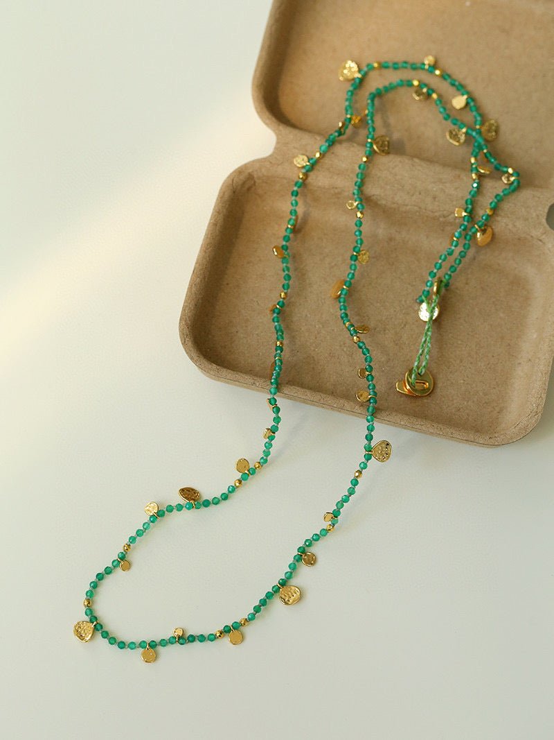 Boundless Spirit Woven Natural Stone Long Necklace - Green Agate - floysun
