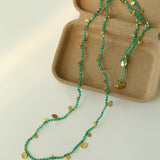 Boundless Spirit Woven Natural Stone Long Necklace - Green Agate - floysun