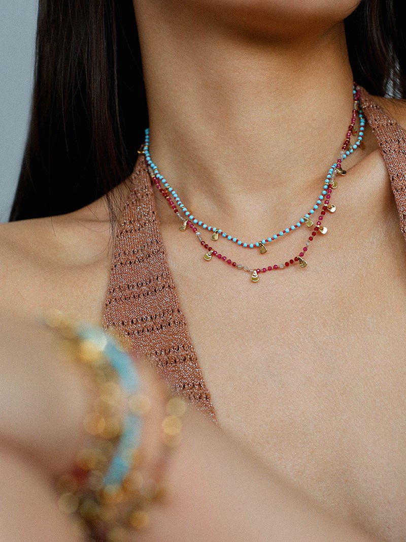 Boundless Spirit Woven Natural Stone Necklace - Red Corundum & Red Spinel - floysun