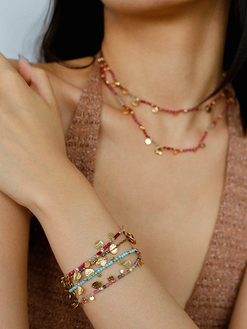 Boundless Spirit Woven Natural Stone Necklace - Red Corundum & Red Spinel - floysun
