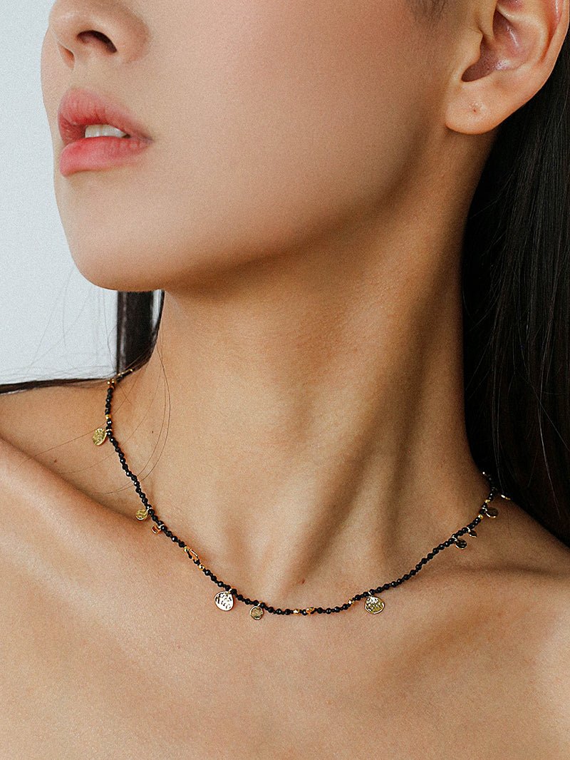 Boundless Spirit Woven Natural Stone Short Necklace - Black Spinel - floysun