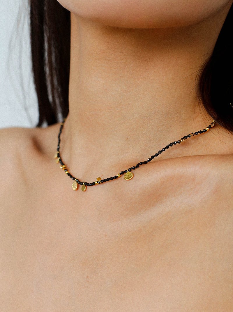 Boundless Spirit Woven Natural Stone Short Necklace - Black Spinel - floysun