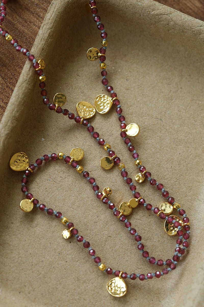 Boundless Spirit Woven Natural Stone Short Necklace - Garnet - floysun