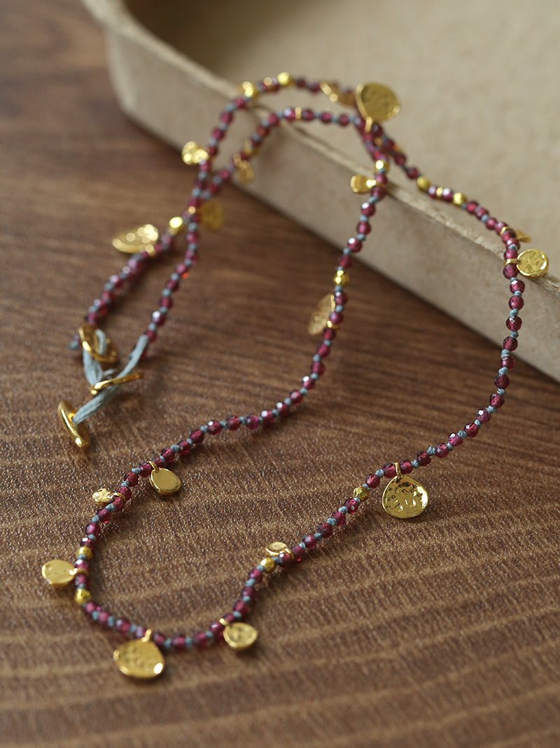 Boundless Spirit Woven Natural Stone Short Necklace - Garnet - floysun