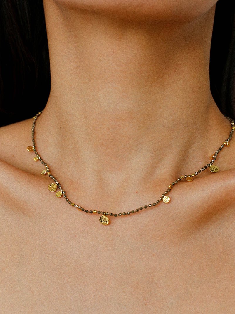 Boundless Spirit Woven Natural Stone Short Necklace - Gold Ore - floysun
