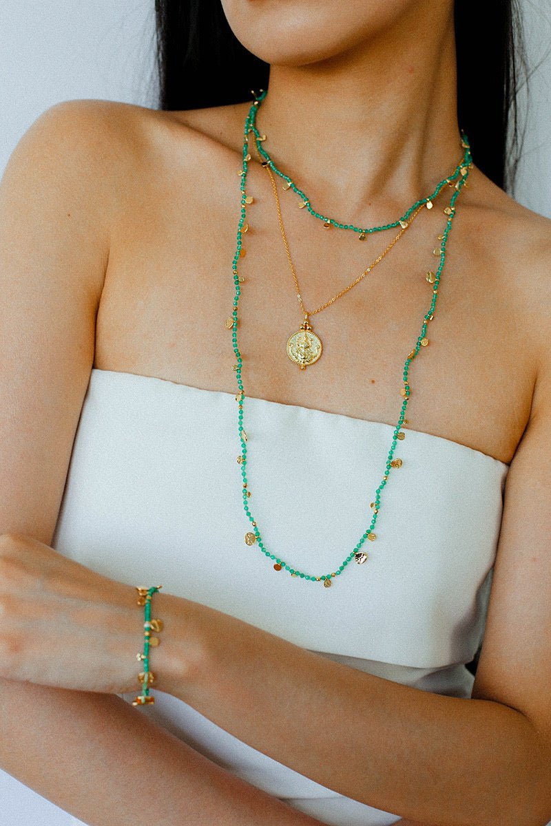 Boundless Spirit Woven Natural Stone Short Necklace - Green Agate - floysun