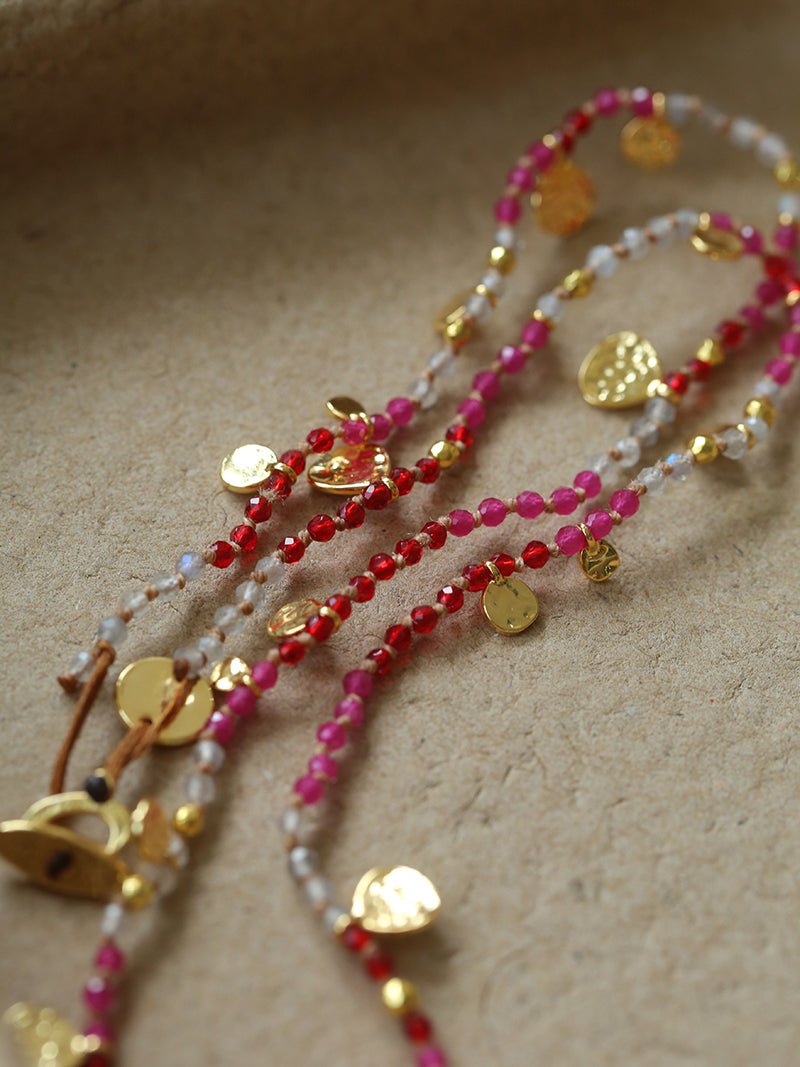 Boundless Spirit Woven Natural Stone Short Necklace - Red Corundum - floysun