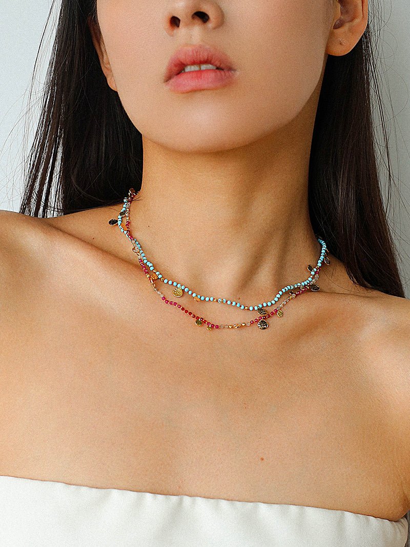 Boundless Spirit Woven Natural Stone Short Necklace - Red Corundum - floysun