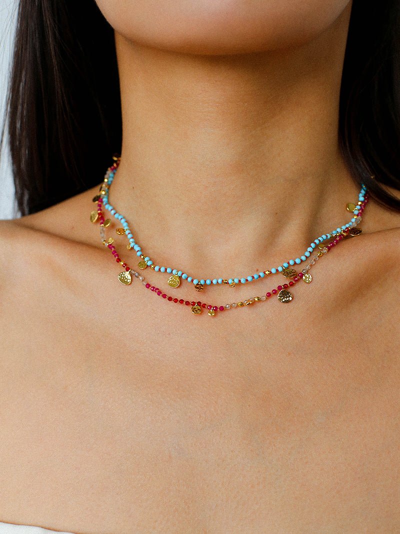 Boundless Spirit Woven Natural Stone Short Necklace - Red Corundum - floysun