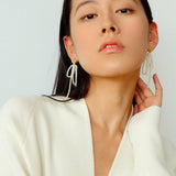 Bow Dance Metal Lava Petite Bow Long Pearl Earrings - floysun