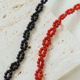 Braided Double Red Black Onyx Beaded Choker - floysun