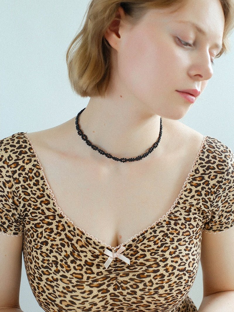 Braided Double Red Black Onyx Beaded Choker - floysun