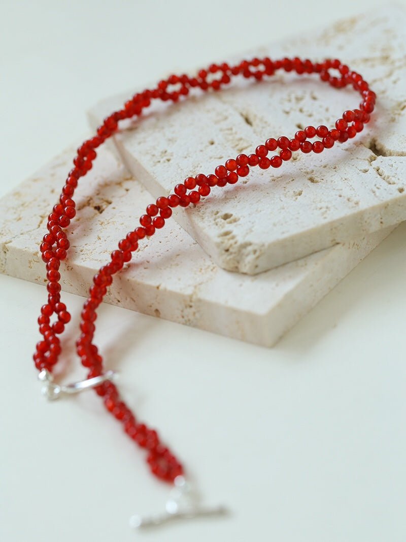 Braided Double Red Black Onyx Beaded Choker - floysun