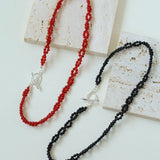 Braided Double Red Black Onyx Beaded Choker - floysun