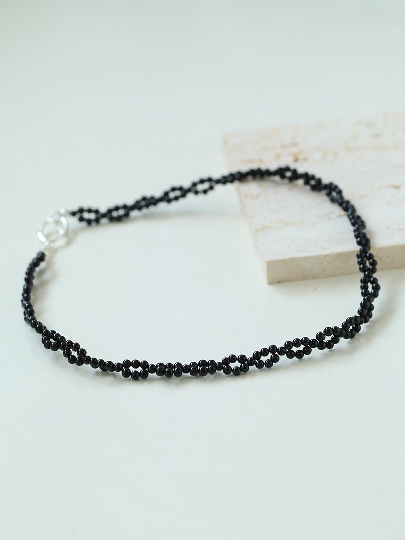 Braided Double Red Black Onyx Beaded Choker - floysun