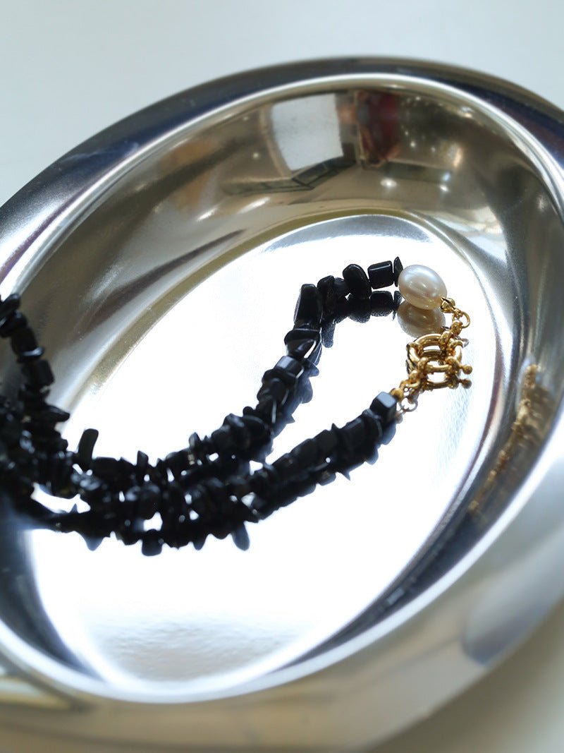 Brilliant Black Onyx Crushed Stone and Pearl Necklace - floysun