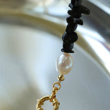 Brilliant Black Onyx Crushed Stone and Pearl Necklace - floysun