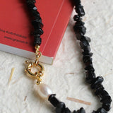 Brilliant Black Onyx Crushed Stone and Pearl Necklace - floysun