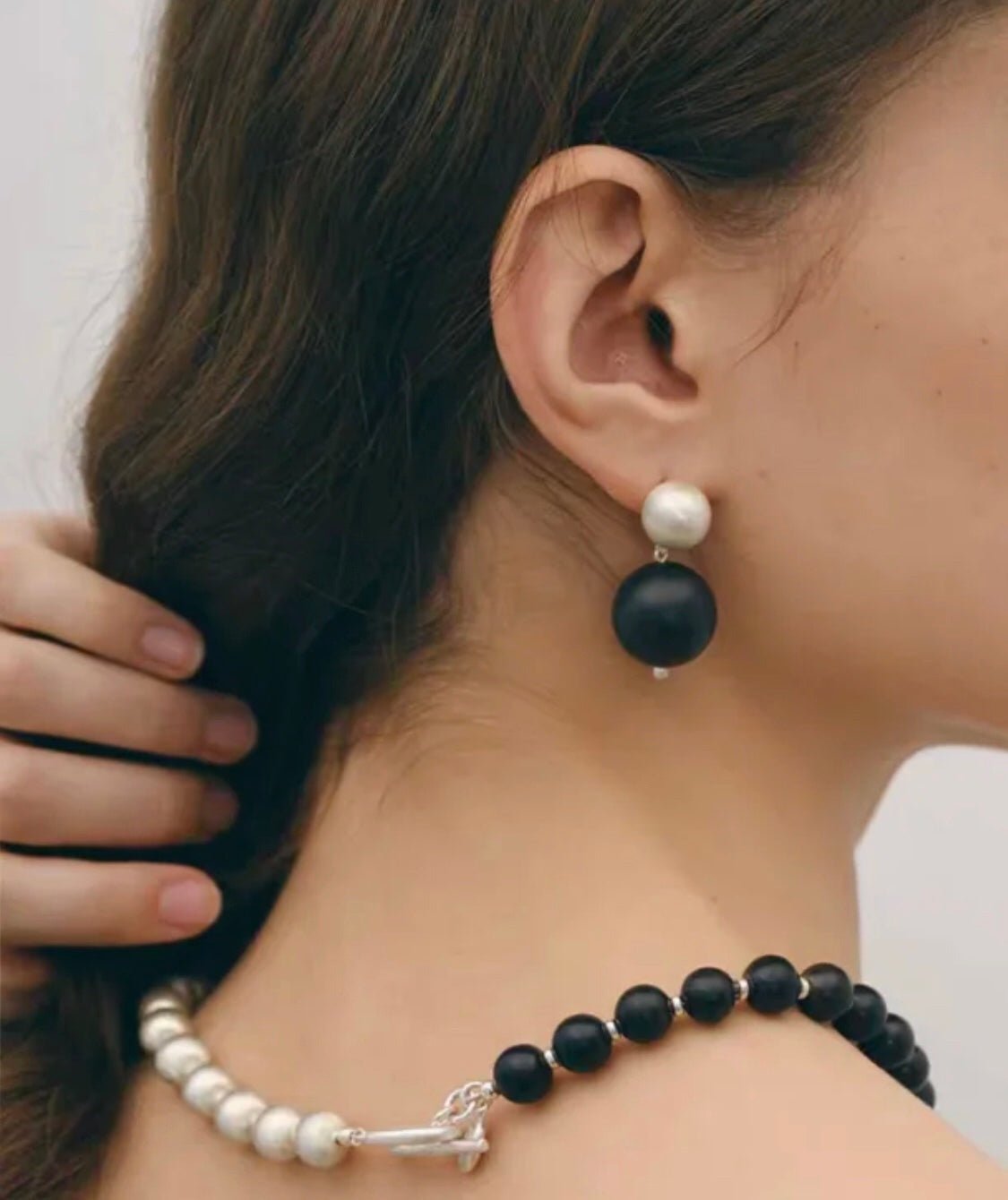 Brushed Bead & Ebony Wood Sphere Necklace - floysun