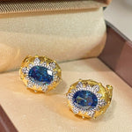 Brushed Blue Sapphire Hexa - Star Earrings - floysun