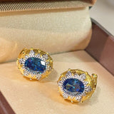 Brushed Blue Sapphire Hexa - Star Earrings - floysun