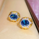 Brushed Blue Sapphire Hexa - Star Earrings - floysun