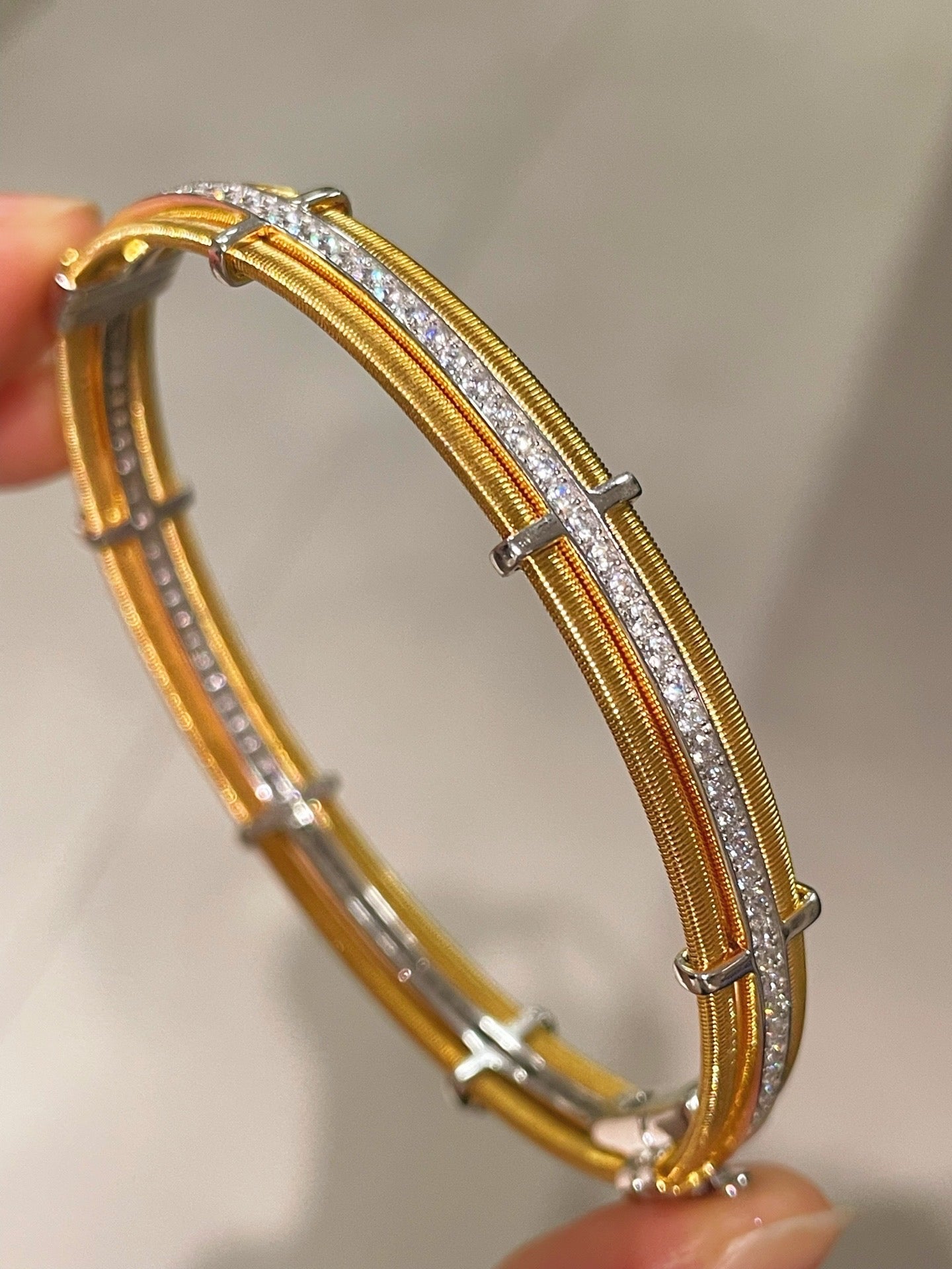 Brushed Clover Bangle Luxury Dual - Tone Finish - floysun