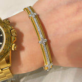 Brushed Clover Bangle Luxury Dual - Tone Finish - floysun
