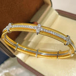 Brushed Clover Bangle Luxury Dual - Tone Finish - floysun