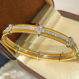Brushed Clover Bangle Luxury Dual - Tone Finish - floysun