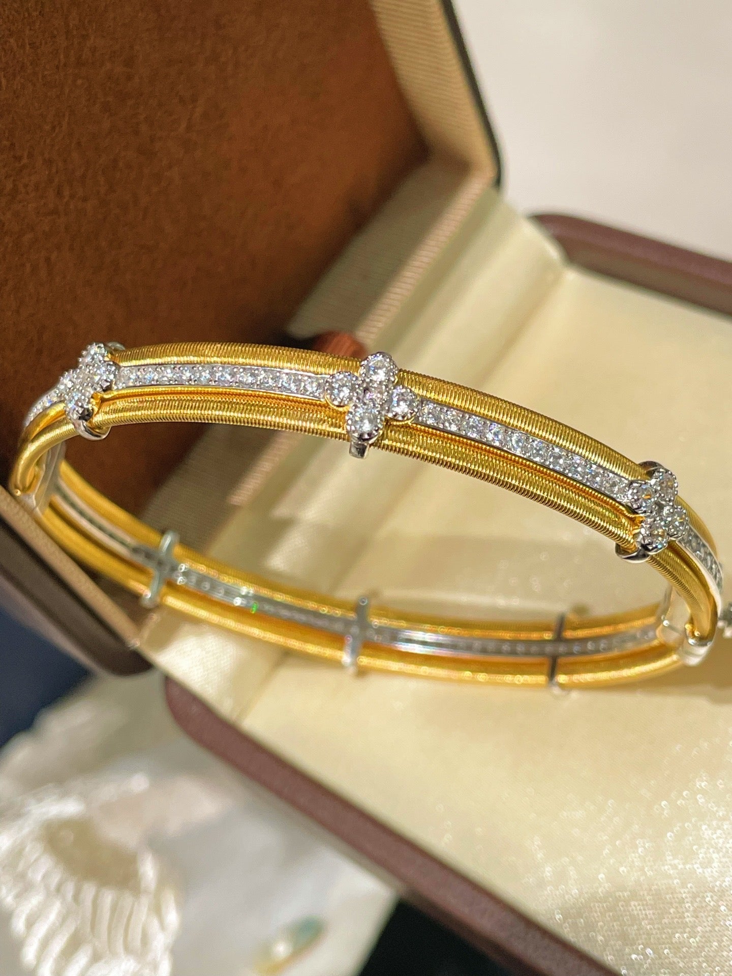 Brushed Clover Bangle Luxury Dual - Tone Finish - floysun