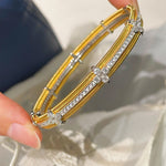 Brushed Clover Bangle Luxury Dual - Tone Finish - floysun