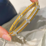 Brushed Clover Bangle Luxury Dual - Tone Finish - floysun