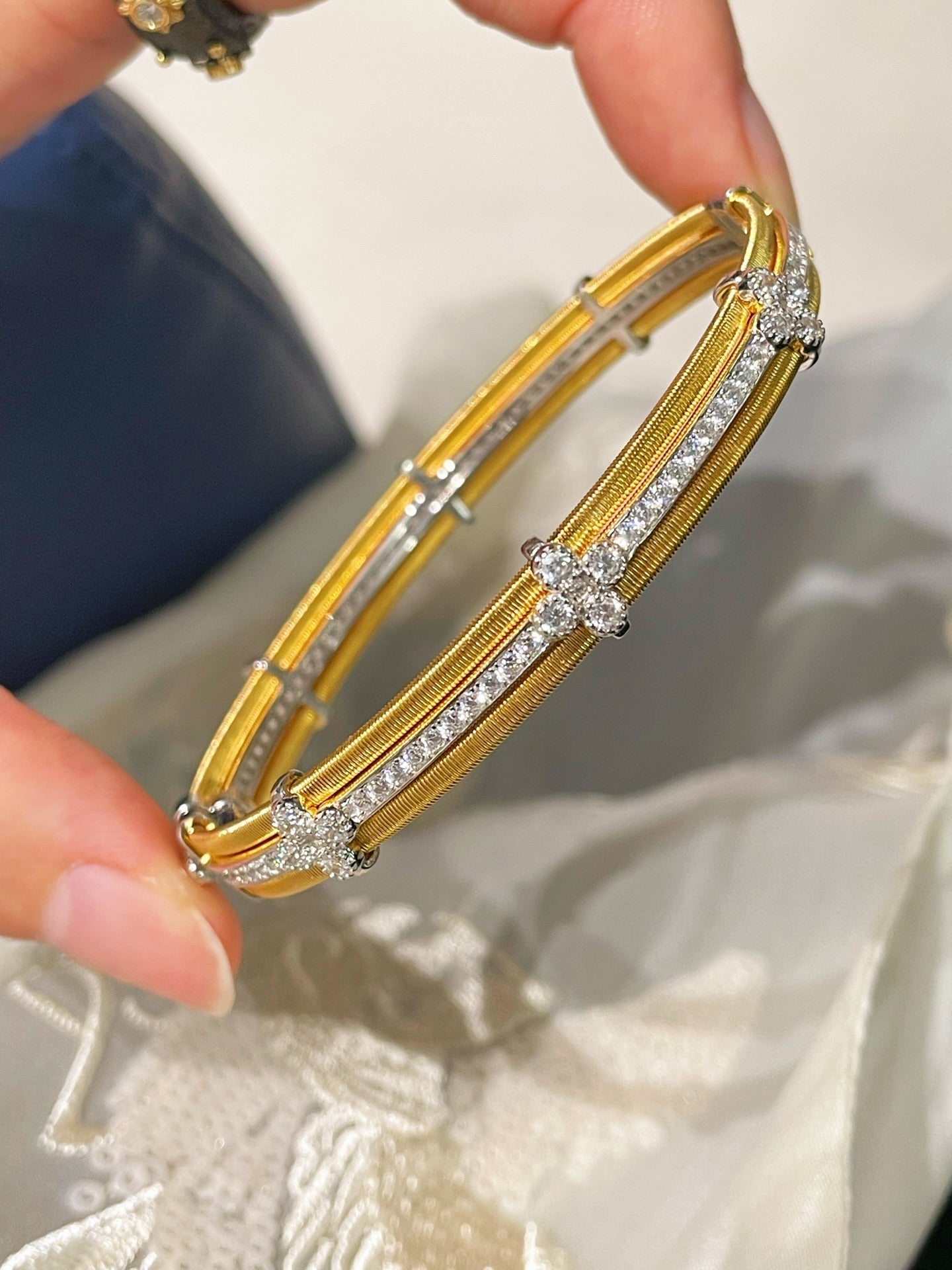 Brushed Clover Bangle Luxury Dual - Tone Finish - floysun