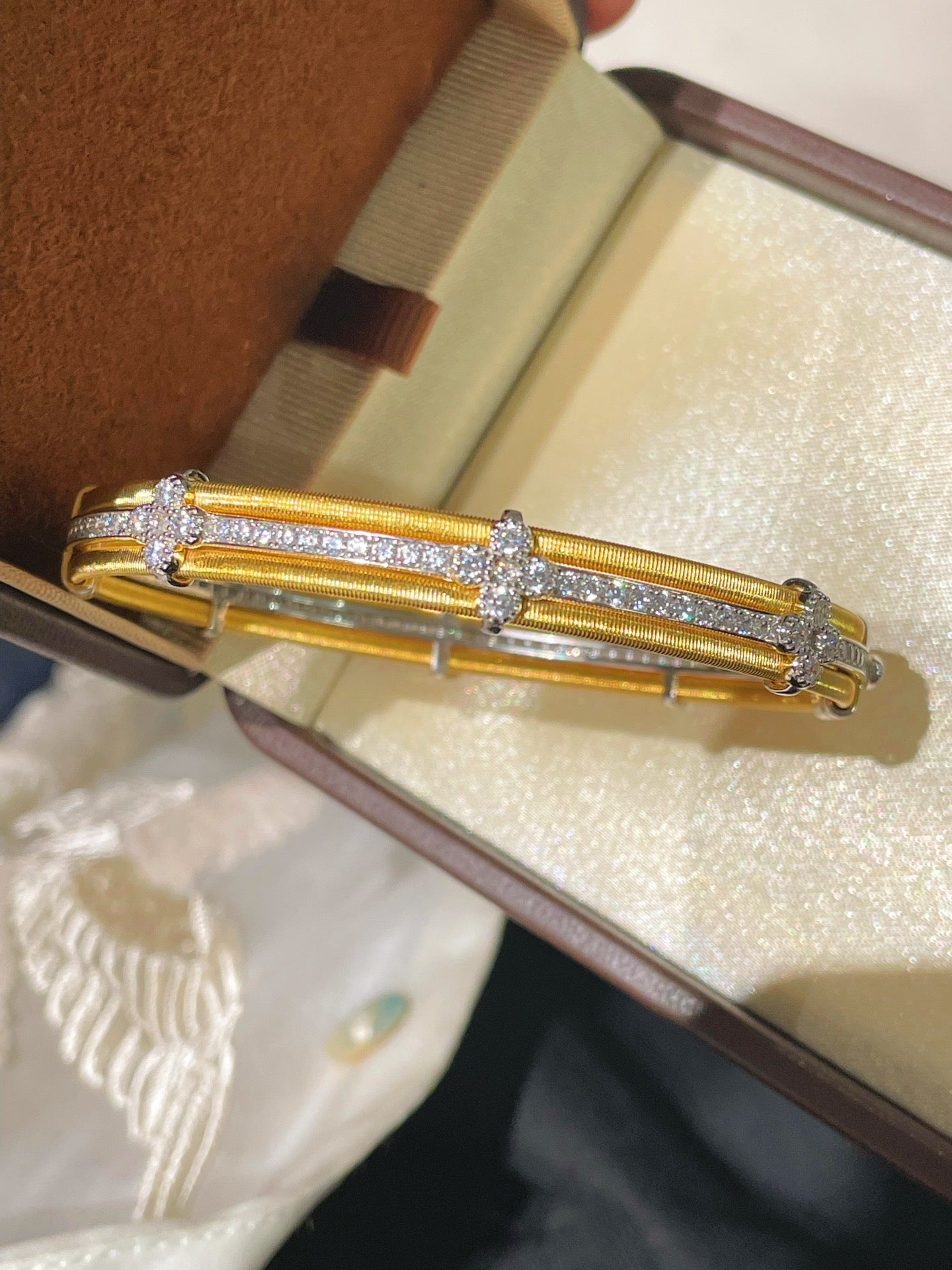 Brushed Clover Bangle Luxury Dual - Tone Finish - floysun