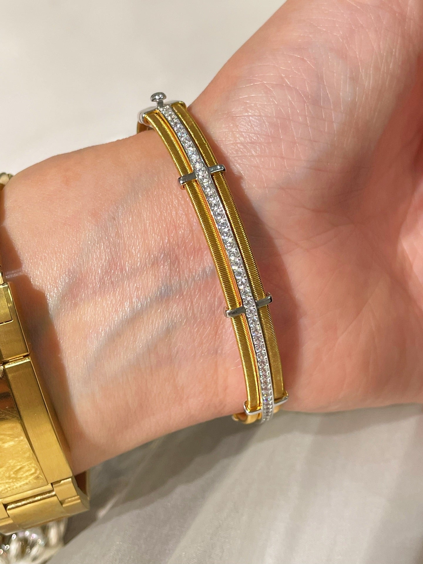 Brushed Clover Bangle Luxury Dual - Tone Finish - floysun