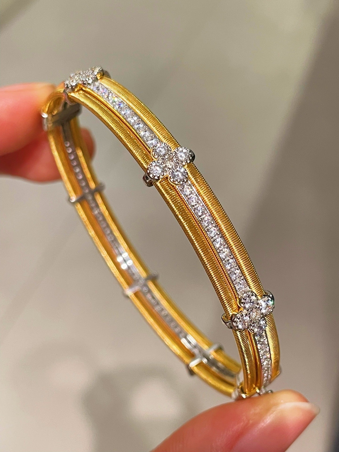 Brushed Clover Bangle Luxury Dual - Tone Finish - floysun